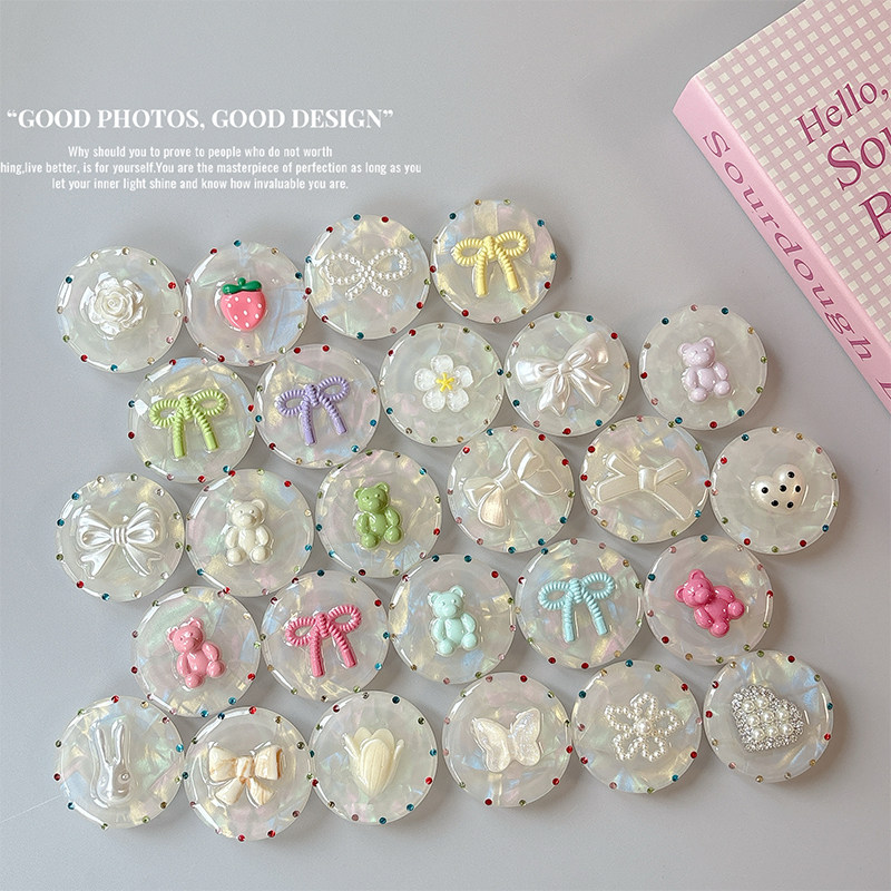 韩国ins小熊领结手机气囊支架韩国风粘贴式背胶草莓彩色水钻便携