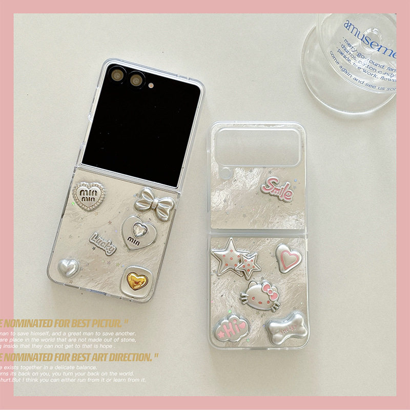 星星领结爱心KT猫手机壳适用三星zflip7翻盖折叠zflip6女w24flip明星同款女新款保护套韩国ins风防摔时尚个性