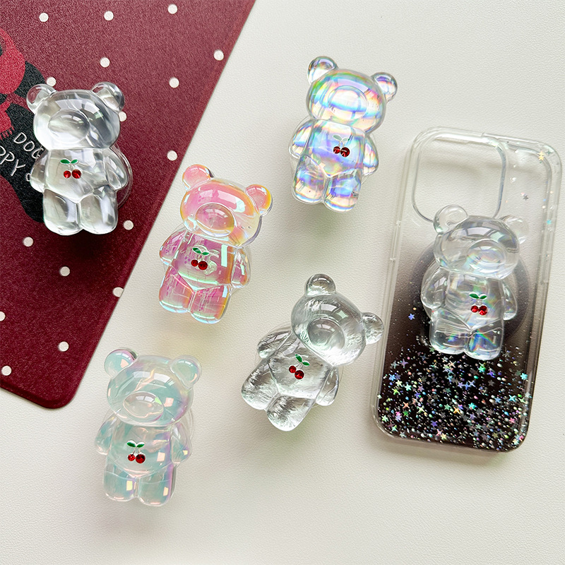 小熊手机气囊支架粘贴桌面追剧神器懒人背贴可伸缩指环夹支撑