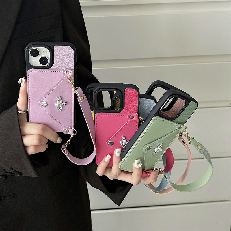 适用苹果17promax水钻星球纽扣零钱包手机壳iPhone16plus手提绳15挂绳14卡包星球13女新款11保护套卡槽时尚皮