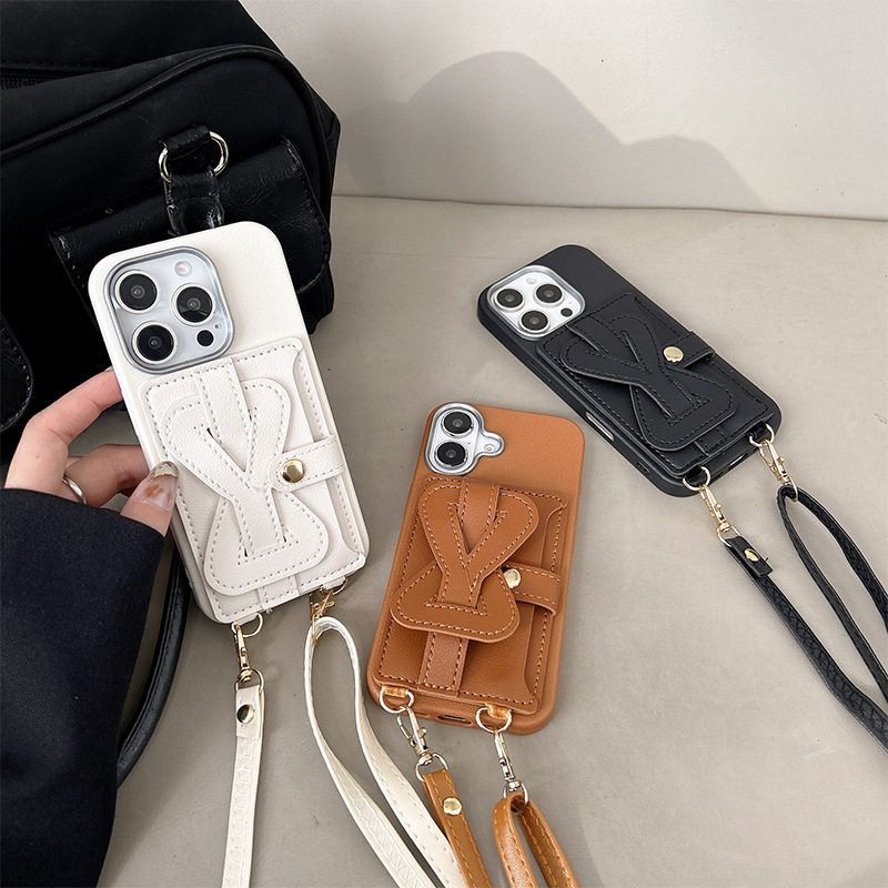 简约腕带零钱包卡包手机壳适用iPhone17promax斜挎绳苹果15plus女新款14pro硅胶12仿皮背带绳时尚高级感防摔