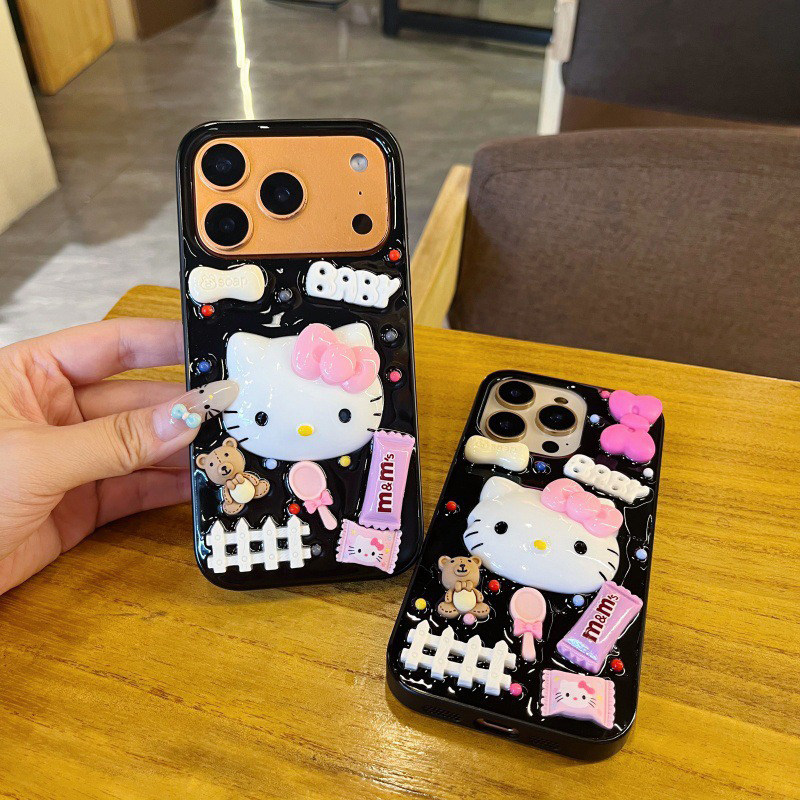 卡通KT猫小熊领结糖果手机壳适用iPhone17promax创意苹果16pro少女可爱15plus日韩滴胶时尚女网红明星保护套