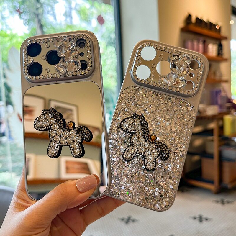 水钻奢华高级感手机壳适用iPhone17pro女款苹果16promax小马15镜子14保护套13明星网红同款时尚潮流精孔全包