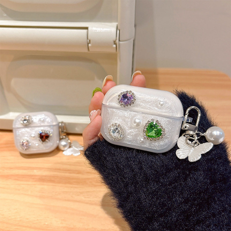 苹果耳机套适用AirPods4保护套珍珠挂件吊坠AirPods3耳机壳AirPodspro2硅胶软壳高级感ins水钻宝石女新款奢华