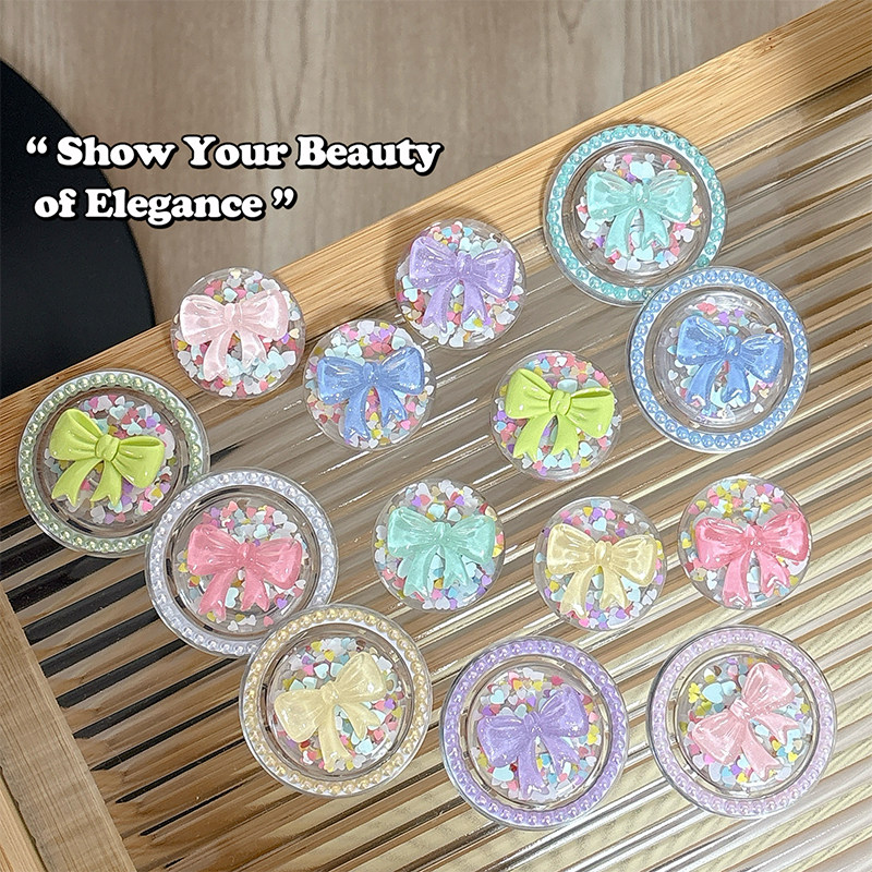 韩国小清新风滴胶蝴蝶结手机气囊支架珍珠磁吸粘贴桌面支撑架背贴