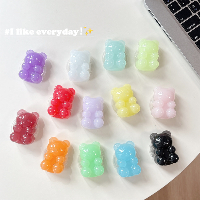 创意纯色小熊手机气囊支架韩国ins粘贴式伸缩桌面看追剧支撑背贴