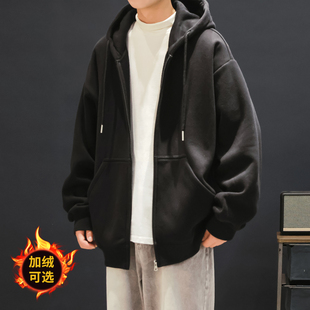 高级加绒加厚显瘦ins重磅青少年保暖简约纯色秋冬男款 休闲棒球服