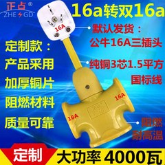 大功率5000gW16A转双16A10A通用插座一拖二空调热水器取暖器转换