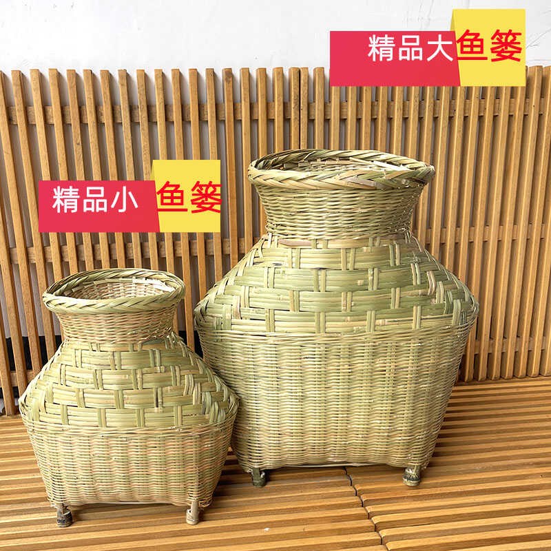鱼篓纯手工编织竹编采茶装饰挂饰渔篓黄鳝篓泥鳅笆篓无盖老式大号