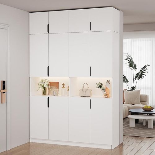 实木家用鞋柜落地大容量玄关柜多层定制收纳储物柜简约一体靠墙柜