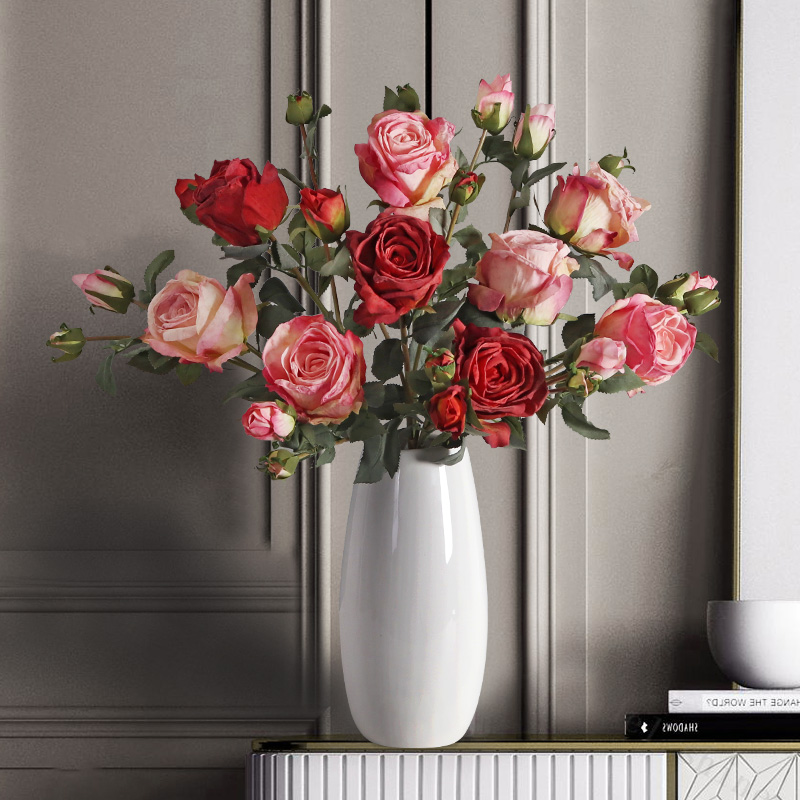 高档玫瑰花假花仿真花摆设客厅花艺摆件高端轻奢塑料花绢花装饰花