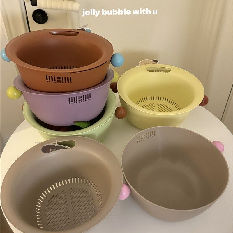 可爱小球球~撞色沥水篮双层厨房洗菜蓝洗水果篮子盆家用塑料筛篮,餐饮具,洗菜盆/沥水篮/漏水筛,淘宝优惠券,粉丝福利购,淘宝优惠卷