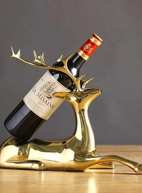 铜麋鹿红酒架高档家居轻奢铜鹿创意客厅酒柜精致简约现代铜摆饰