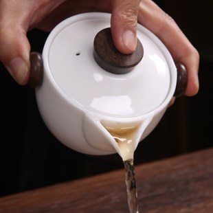 德化白瓷羊脂玉盖碗手抓壶防烫泡茶碗茶杯陶瓷R茶具家用单个茶壶