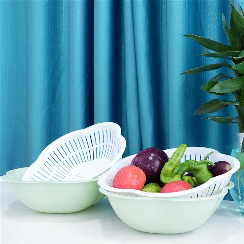双层梅花沥水篮洗菜盆家用漏盆塑料加厚洗水果专用盆
