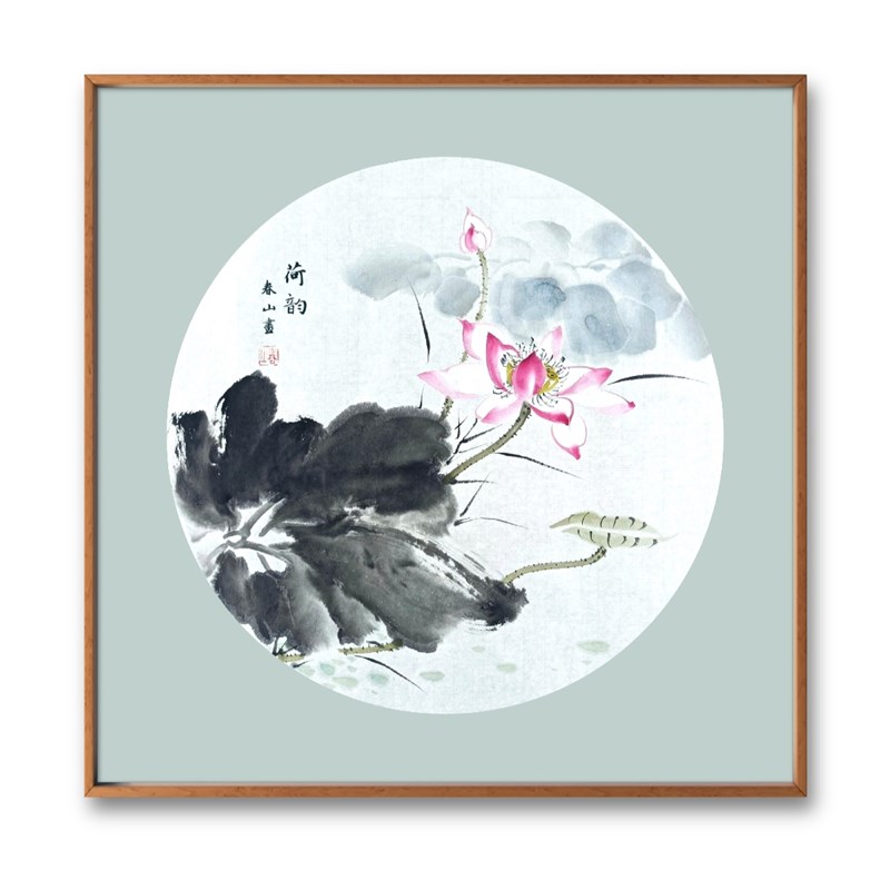 3国画手绘梅兰竹菊荷花牡丹写意花鸟宣纸小品圆形 现货成品未落款