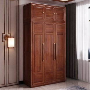 全实木衣柜对开门家用衣橱柜胡桃木质小户型卧室中式收纳储物一体