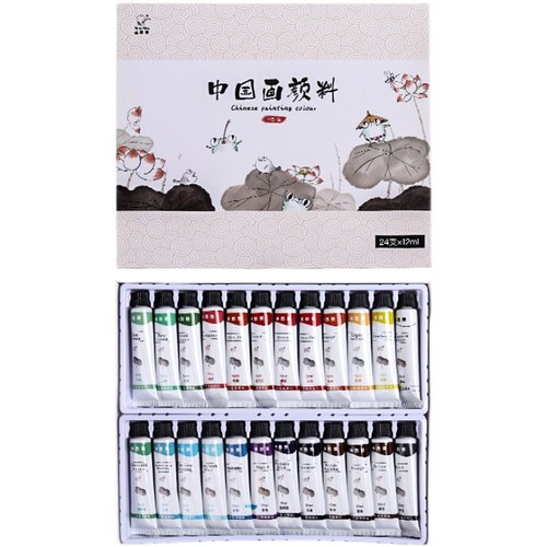 中国画颜料12色24色初学者入门学生美术套装画画颜料水墨画工笔画