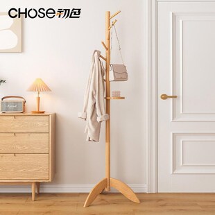 实木衣架落地家庭轻奢高级感挂衣架办公室2024新款木质小型衣帽架