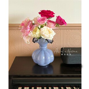 中古芬顿风手工玻璃紫色花瓶法式复古风插花器南瓜瓶轻奢家居摆件