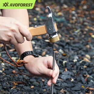 艾沃森麒麟木柄不锈钢铜头地钉锤露营营地帐篷天幕起钉器户外工具