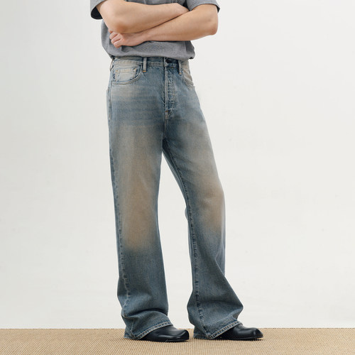 冰晶蓝复古微喇KURABO男牛仔裤