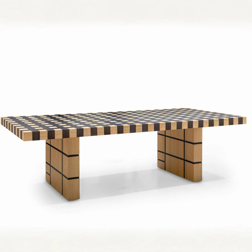现代简约实木棋盘格拼色书桌
