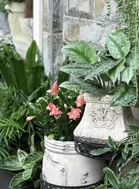 手工陶土透气红陶花盆白色方形绿植花卉复古陶瓷粗陶高级法式花盆