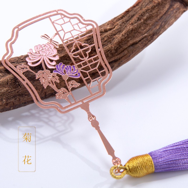 中国风特色古典四君子金属黄铜书签梅兰竹菊个性文创礼品送老外