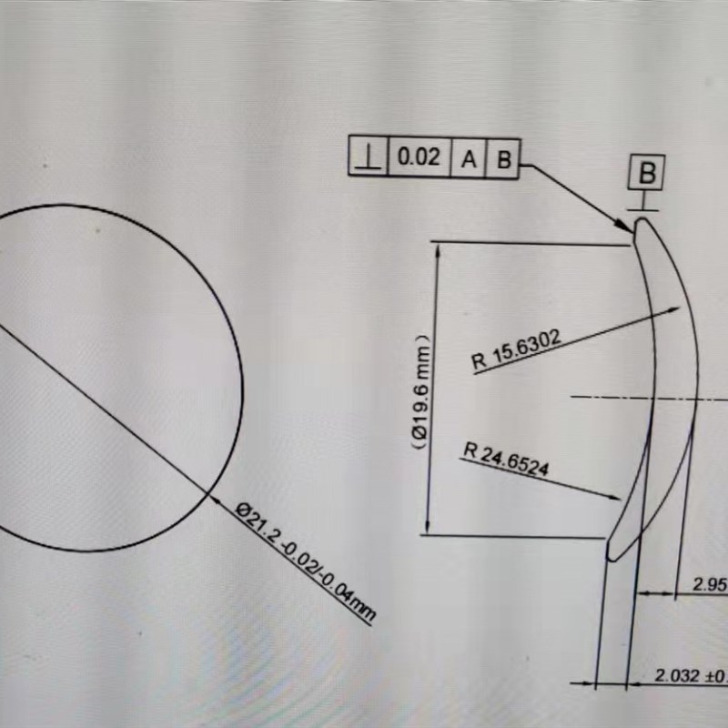 直径19.6MM  焦距46MM  光学弯月透镜 材质H-ZK21 件号2B