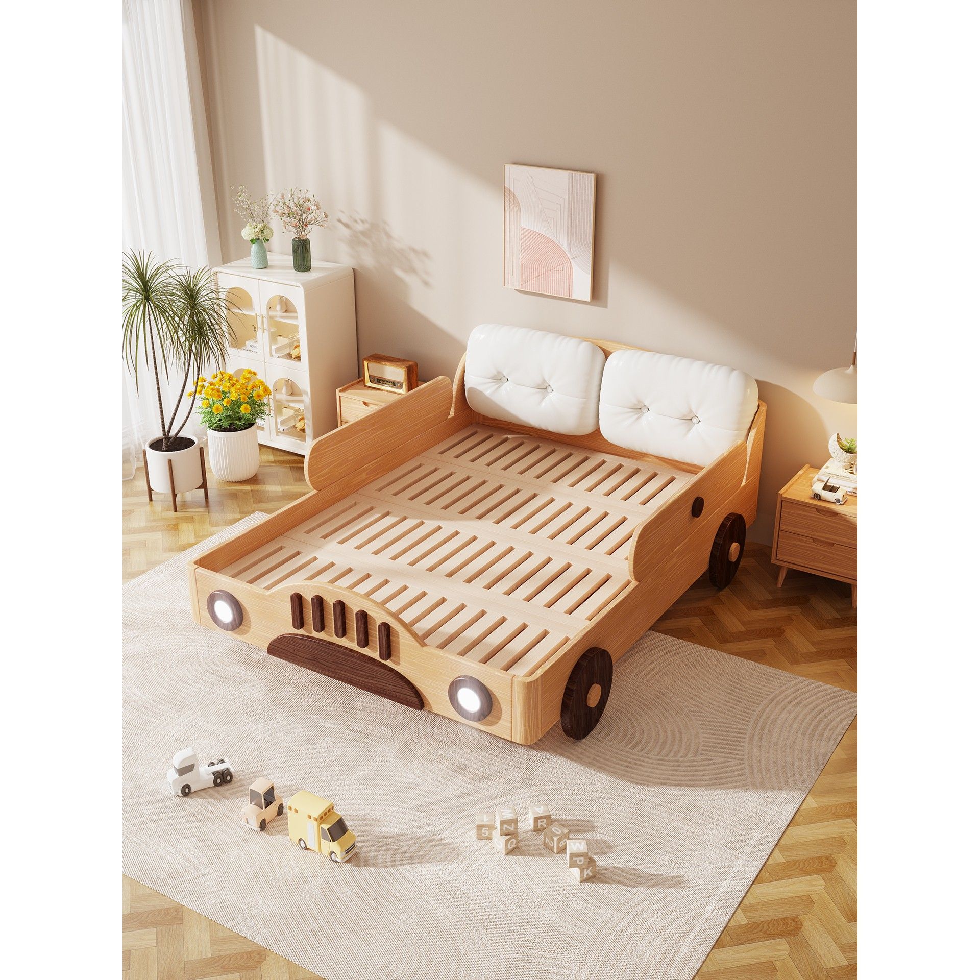 儿童床男孩全实木护栏车床木匠山毛榉单人床卡通儿童房主题生活