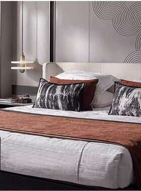 样板房床品简约设计师红色橙色黑水墨家具展厅床上用品12件套