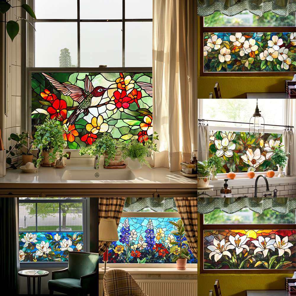 BL331-346彩色花朵静电玻璃贴PVC可移除窗户贴膜腰线贴玻璃窗花贴