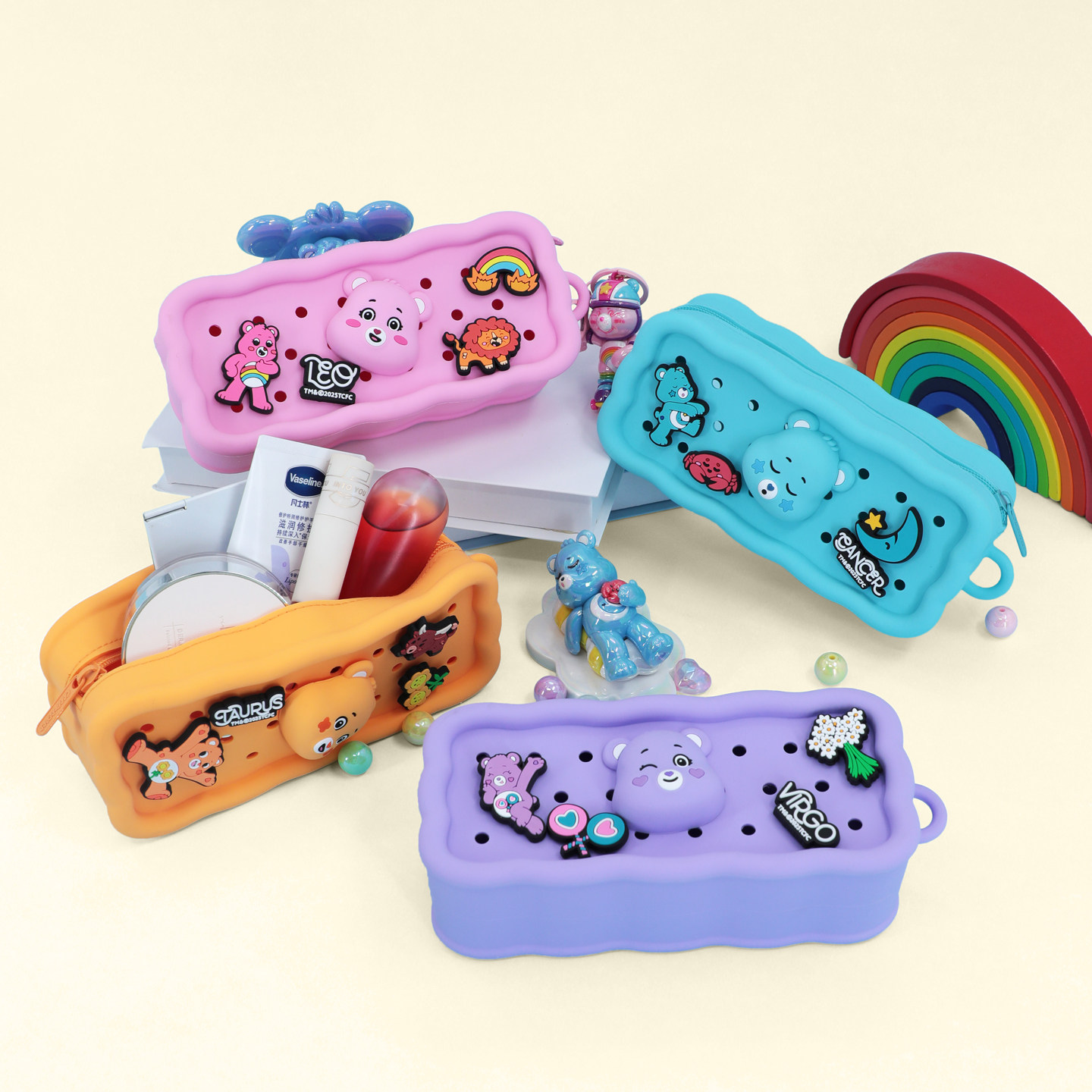 Care Bears爱心小熊硅胶收纳包十二星座DIY贴片多功能文具化妆包