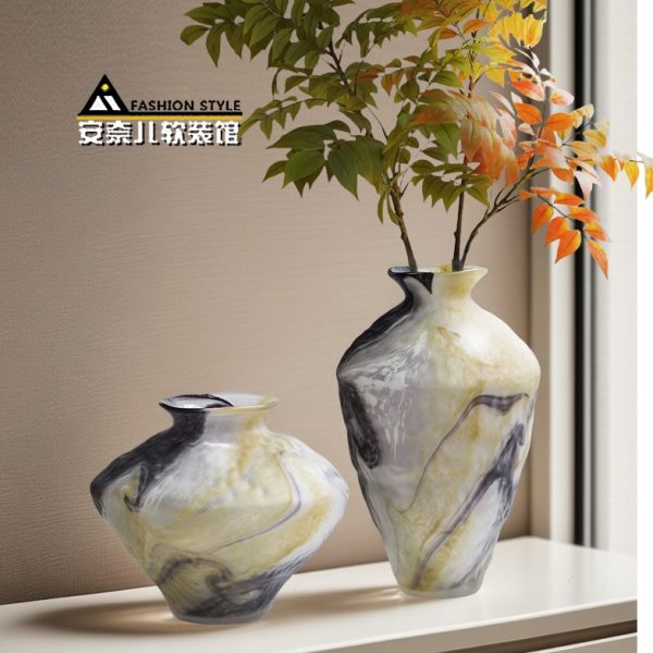 水培浮雕装饰品摆件家居水墨画玻璃花瓶磨砂样板间酒店面中式花器图片
