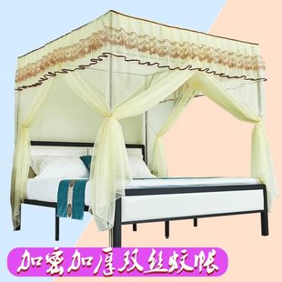 简易蚊帐家用新款 加密加厚 免安装 落地支架三开门帘子单买帐纱老式