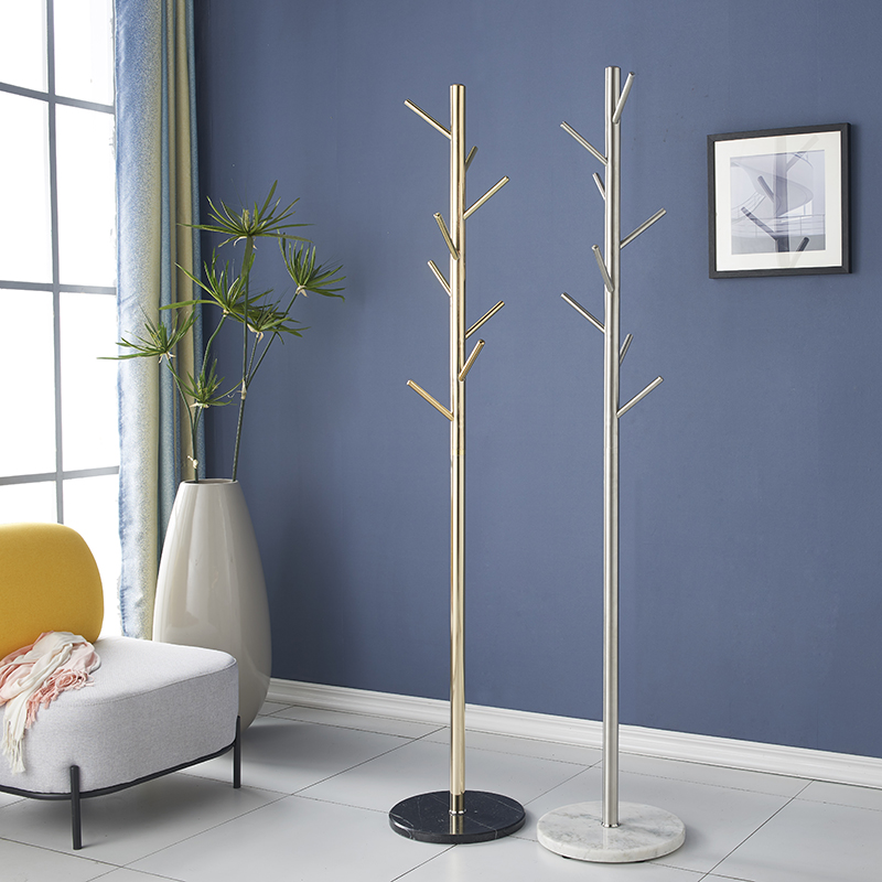 不锈钢北欧网红轻奢挂衣s架落地卧室金属大理石衣帽架创意简易单