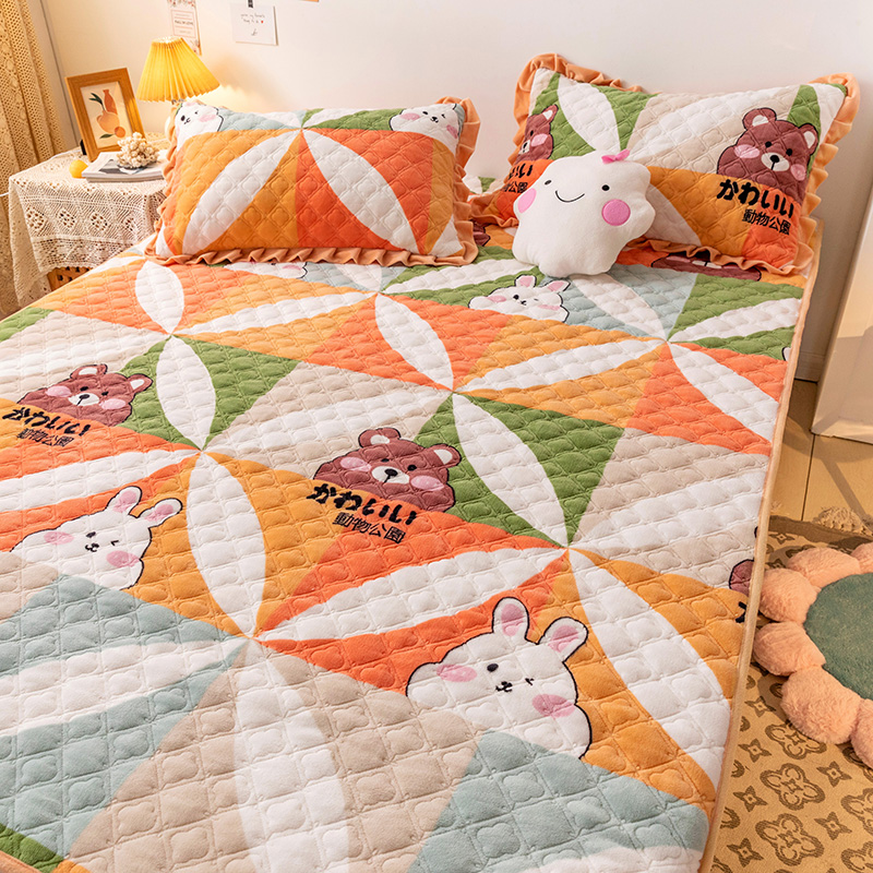 定制牛奶绒加厚加绒床盖三件x套大炕垫盖毯榻榻米防滑夹棉床单单