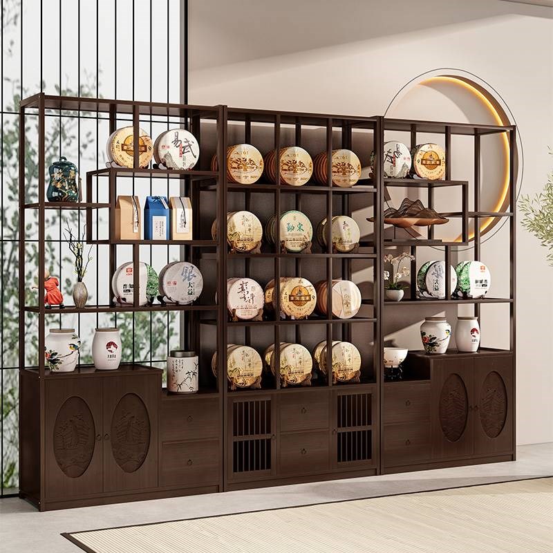 新中式博古架茶叶架茶架展示架茶具茶室置物架多S宝阁实木摆件架
