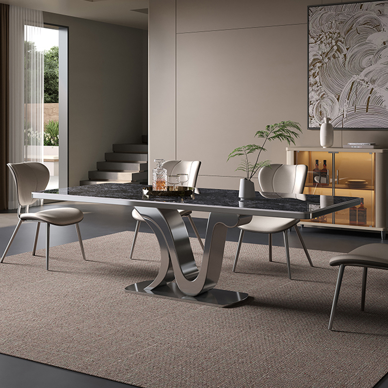 岩板餐桌轻奢现代简约小户型家用高端意式极简R奢石长方形桌椅组