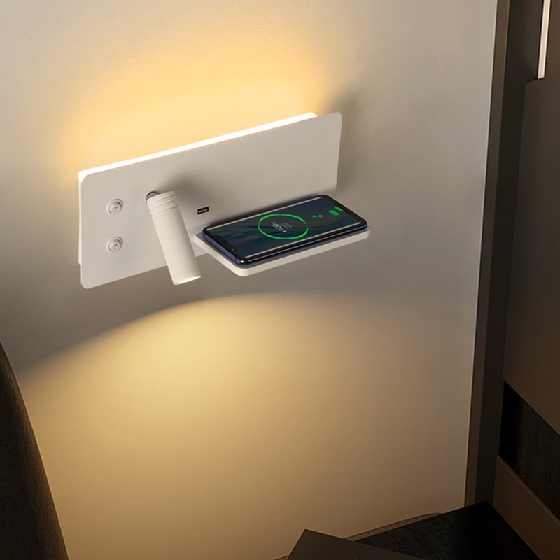 现代简约壁灯创意北欧卧室USB无线充电床头灯客.厅背景墙灯