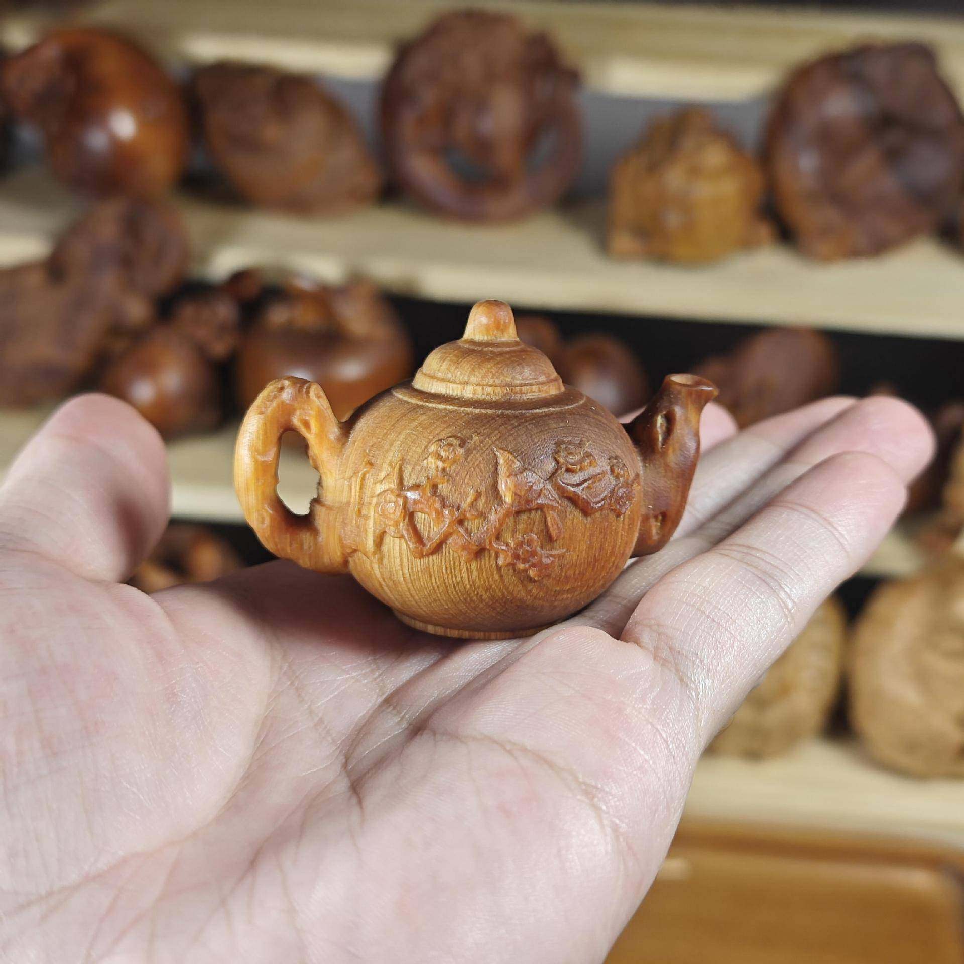 太行崖柏木雕手把件把把壶高油陈化料喜上眉梢壶茶壶实木工艺品