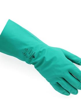 代尔塔 201803 重型绿色丁腈防化手套 耐酸碱手套 热保护乳胶植棉