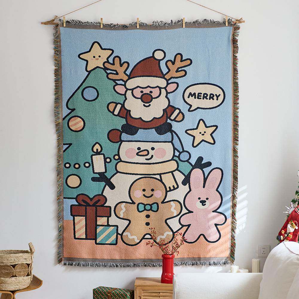 圣诞节挂毯装饰布提花线毯房间布置背景布户外旅行露营毯野营挂布