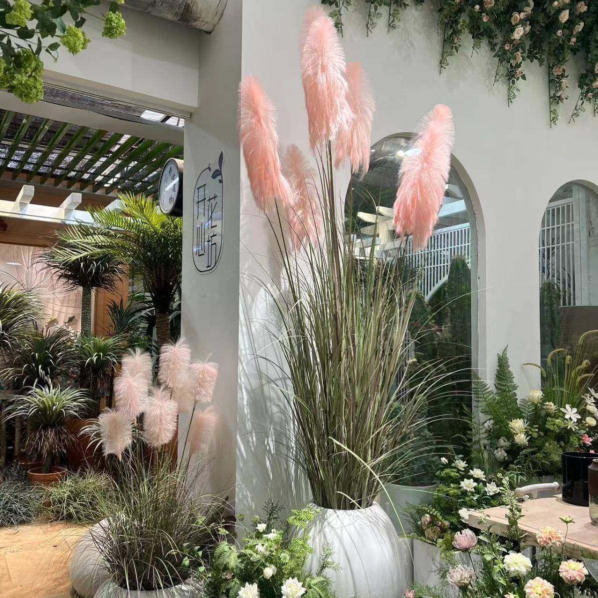 高档芦苇草仿真花假树植物盆栽客厅室内仿生绿植装饰橱窗造景摆件