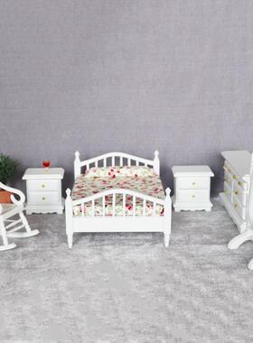 1:12迷你娃娃屋dollhouse12分娃娃用家具模型摆件白色卧室6件套装