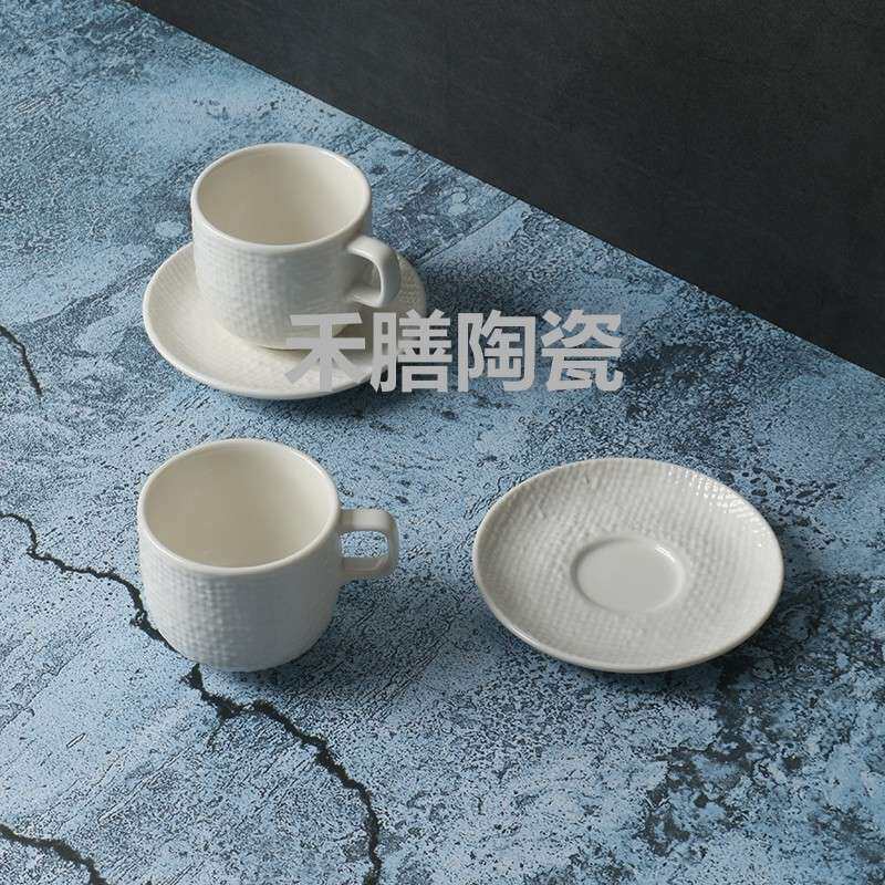 某牌原单】无光白浓缩咖啡杯碟【高端 新骨瓷】麻布纹家用杯子