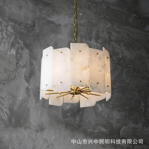 后现代轻奢云石吊灯全铜客厅灯简约大气餐厅吧台灯别墅卧室楼梯灯