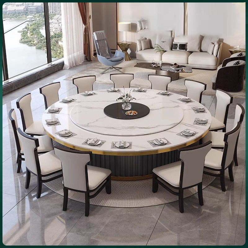 酒店电轻奢岩板餐桌火锅桌电磁炉大理石包厢圆Q桌餐桌商用餐饮高