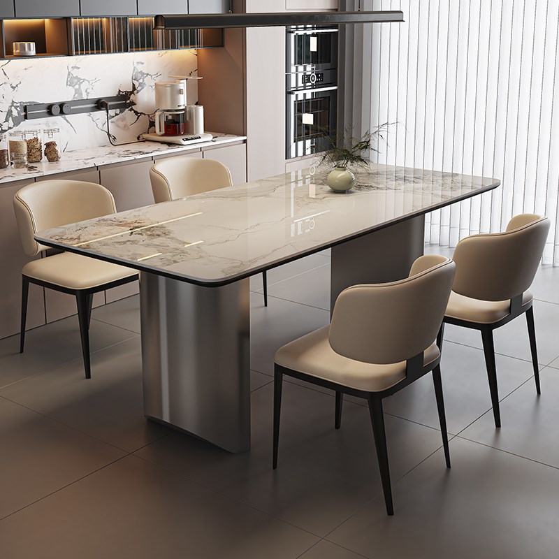 现代简约岩板餐i桌椅子组合家用小户型餐厅吃饭桌子意式轻奢长方